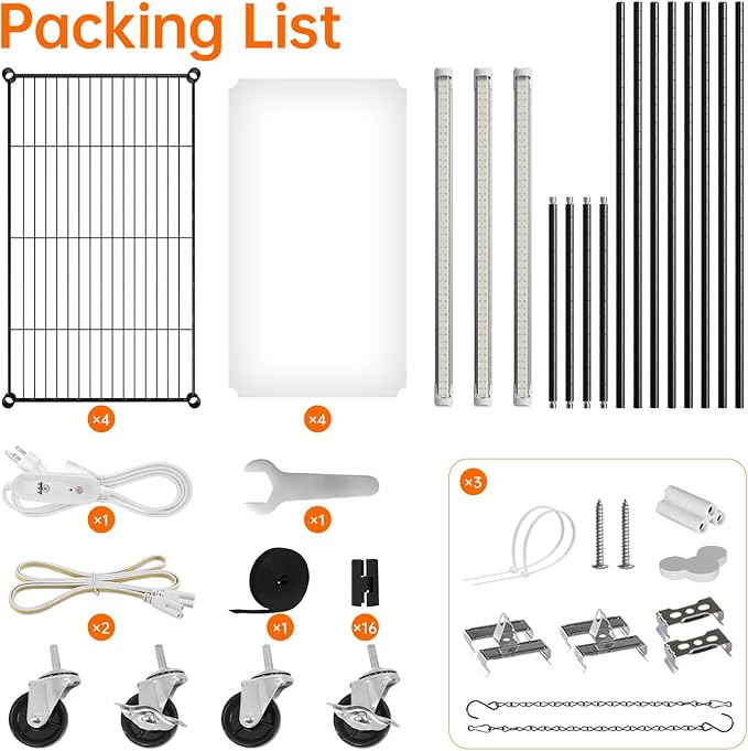 Plant Shelf with Grow Light with Timer, Plant Stand with Adjustable Rack and Wheels, 3 Pack 72W T8 2FT Full Spectrum Grow Lights for Indoor Plants, Seed Starting, Seed Tray, 23.5"x13.8"x59"