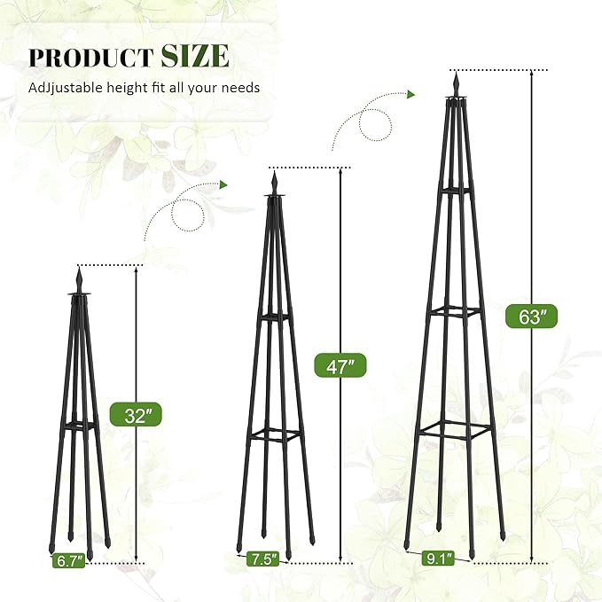 5.2Ft obelisk trellis for Climbing Plants outdoor,5.2Ft garden trellis with Extra Thickened Plastic-Coated metal pipes, Garden Indoor Potted Plant Support,Climbing Support for Potted Plant