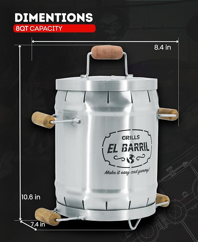 EL BARRIL 3lbs Smoker Grill Combo, Stainless Steel Barrel Charcoal Smoker – Smoke or Grill, Portable with Grilling Accessories