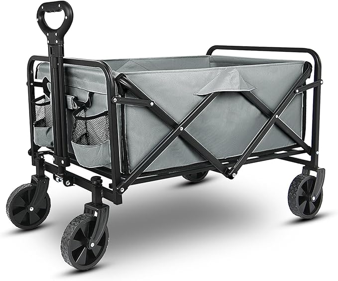 Yesker Foldable Wagon - 220lbs Collapsible Garden Carts with All Terrain Wheels for Outdoor Camping Sports Shopping Gardening - Heavy Duty Portable Utility Trolley (Gray)