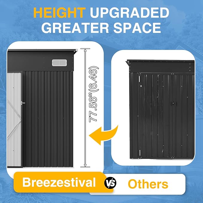 8'x10' Shed Galvanized Steel Storage Sheds with Triple Doors Utility Sheds for Vertical Storage, Dual Lock Lean to Shed with Sloped Roof for Mower, Bike, Garden Tools (Black)