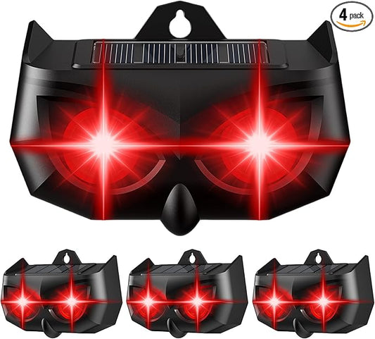2025 Solar Nocturnal Animal Repeller,4 Pack Racoon Repellent Outdoor,Waterproof Deer Repellent Device,Wall-Mounted Red Flashing Light, Skunk Fox Coyote Deterrent for Chicken Coop Garden Yard