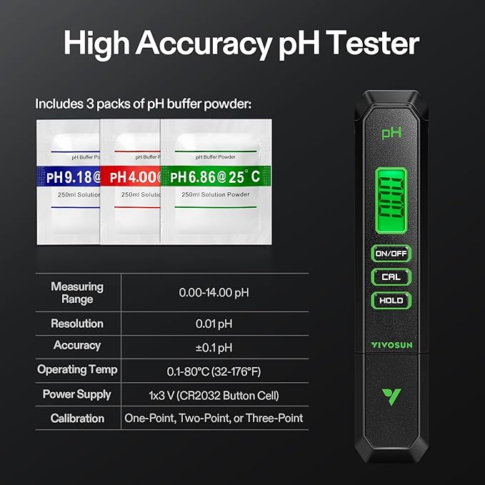VIVOSUN Digital pH Meter, 3-in-1 TDS/EC/Temperature Meter, 3-in-1 Soil Moisture/pH/Light Tester Combo for Home, Garden and Hydroponics