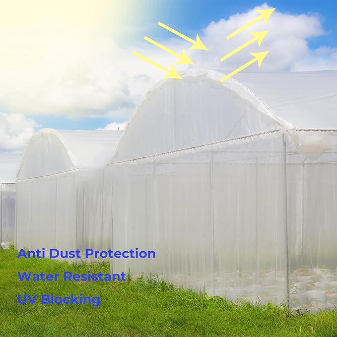 Greenhouse Film 13 x 26 Ft Greenhouse Plastic Plant Covers Freeze Protection UV Resistant PE Clear Film for Plants Dust Proof Resist Cold Weather Heavy Rainfall Strong Winds