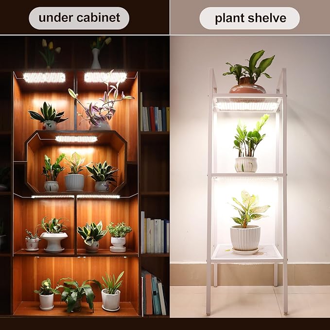 4Pack Flat Panel Grow Lights for Indoor Plants, Seed Starting, Vegetables with 4/8/12 Hr Timer, 40W Full Spectrum LED Plant Growing Lamps for Cabinet/Shelves/Greenhouse, Plug-and-Play, Connect Freely