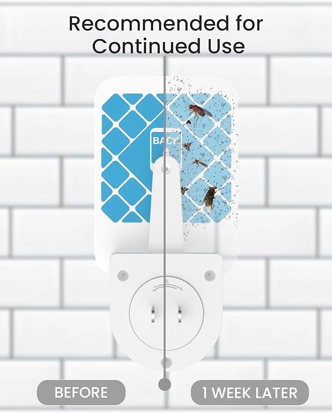 Fruit Fly Traps for Indoors - Highly Effective UV Blueish-purple Light | Plug-In Fly Trap for Flies, Fruit Flies, Moths, Gnats, and Other Flying Insects, with Exclusive Double-Sided Sticky Pads