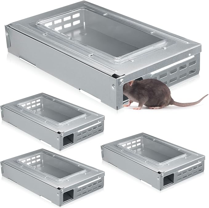 Qualirey 4 Pack Multi Catch Mice Trap Clear Top Humanized Mouse Trap Rodent for Indoor Outdoor Rat Control Pet and Security (Silver)