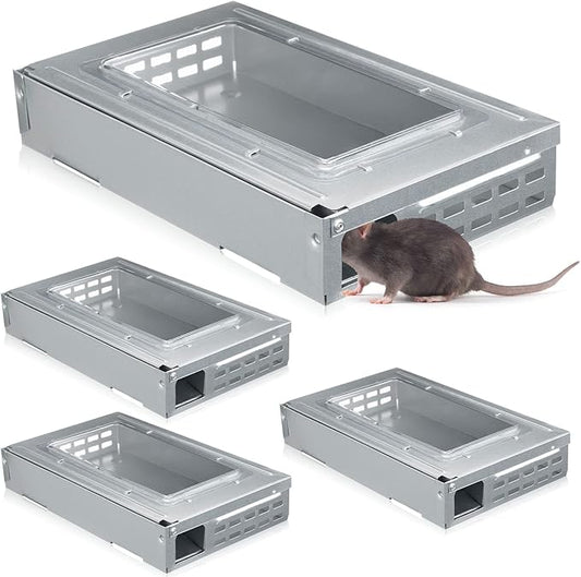 Qualirey 4 Pack Multi Catch Mice Trap Clear Top Humanized Mouse Trap Rodent for Indoor Outdoor Rat Control Pet and Security (Silver)