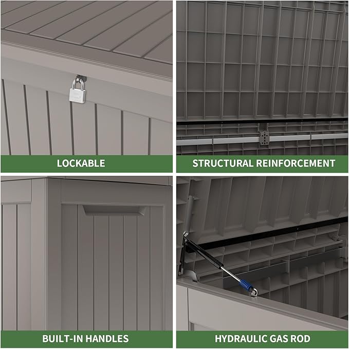 230 Gallon Resin Large Deck Box, Waterproof Outdoor Storage box for Patio Cushions, Garden Tools, Lockable (Brown)