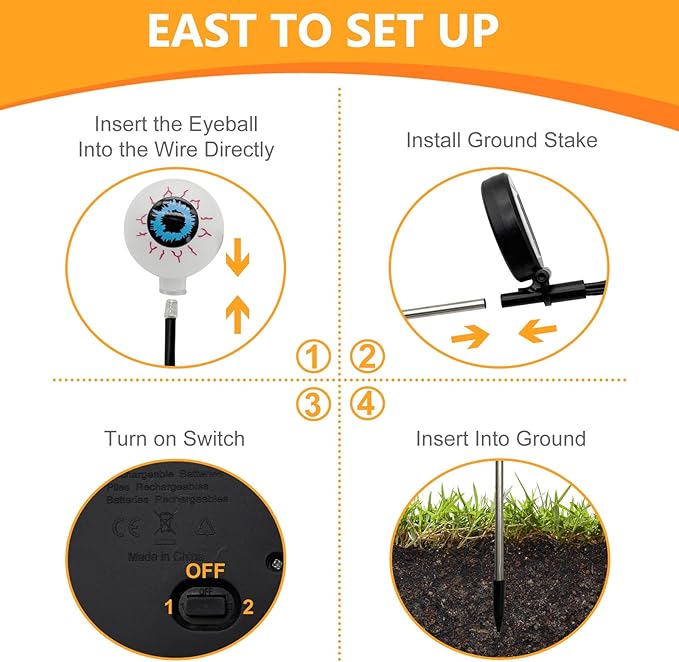 Solar Halloween Pathway Lights 3 Pack Eyeball Stake Lights Outdoor 2 Modes Cool White LEDs for Garden Yard Patio