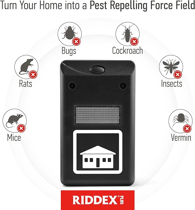 RIDDEX Plus Insect Repellent - Plug in, Mouse Deterrent - Pest Control for Defense Against Rats, Mice, Roaches, Bugs and Insects - Pests Repellents | Black