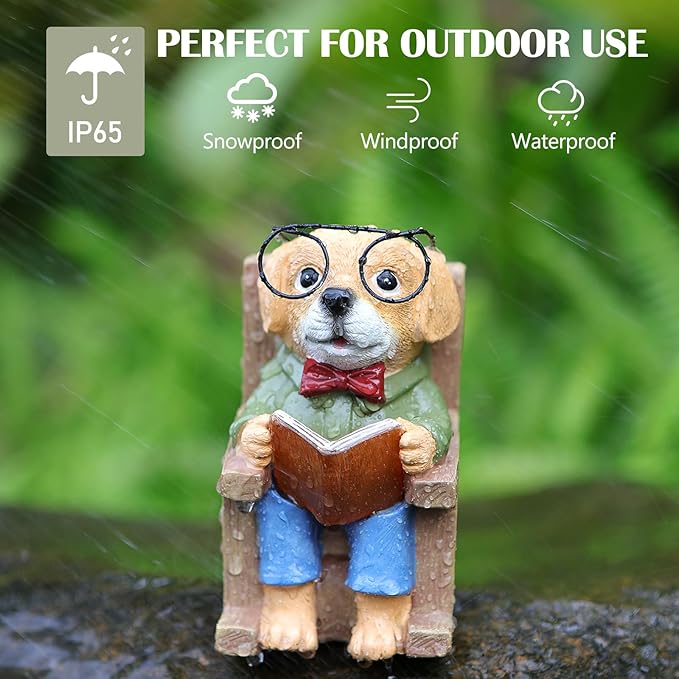 Outdoor Fall Decor Statues Dog Figurines Fairy Garden Accessories Outdoor Solar Lights,Yard Art Patio Porch Balcony Home Lawn Ornaments, Memorial Gifts for Women Mom Grandma