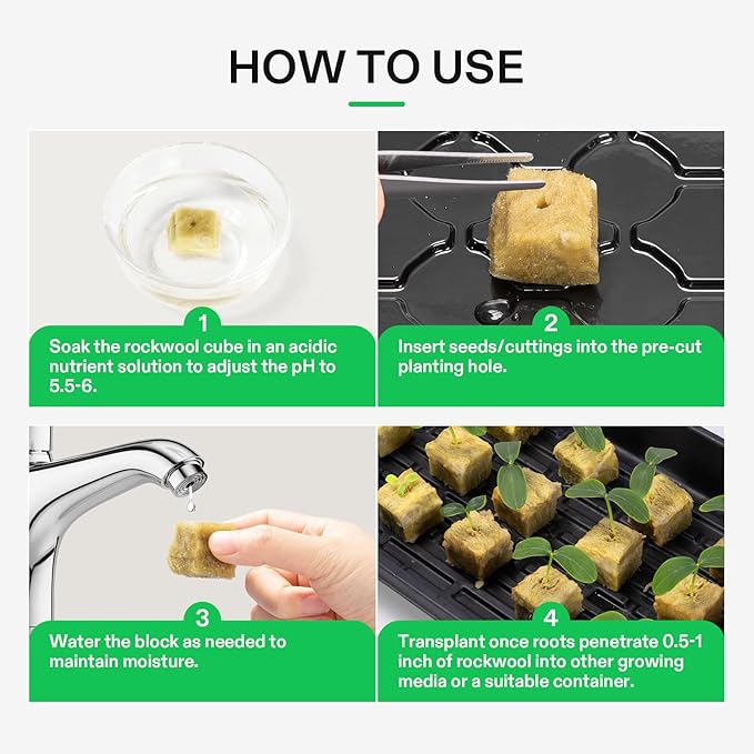 VIVOSUN 72 Rockwool Cubes & Net Pots Set for Hydroponics, 1.2” x 1.2” x 1.6” Cubes, 72 Plugs & 72 2” Net Cups for Hydroponic Growing, Seed-Starting, Cloning, Tower Gardens