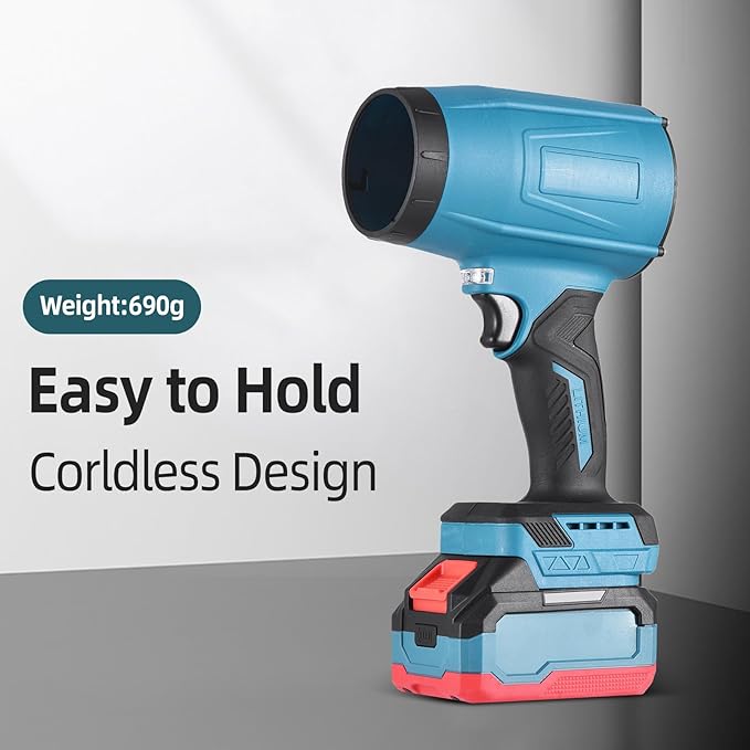 Cordless Leaf Blower Portable Dust Cleaner 21V Handheld Turbo Jet Blower 300000 RPM Compressed Air Duster for Patio Cleaning Lawn Care Drying Camping Blowing Leaves & Snow w/ 2 Batteries, Blue