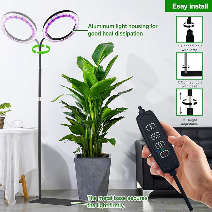 yadoker Grow Light for Indoor Plants,160 LEDs Full Spectrum Standing Plant Grow Light with 3H/6H/9H Timer,10-Level Brightness, 51" Height Adjustable,Flow Grow Lamp for Tall Large Indoor Plants