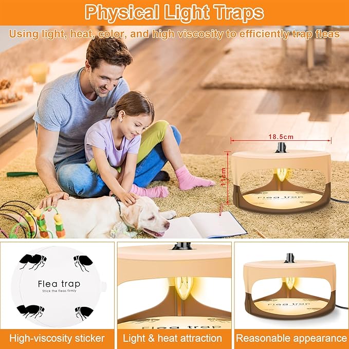 Flea Trap for Inside Your Home, Indoor Flea Traps with 1 Glue Discs Odorless Natural Fleas Killer Traps Pad Bed Bug Trap Light Bulb Pest Control for Home House Inside