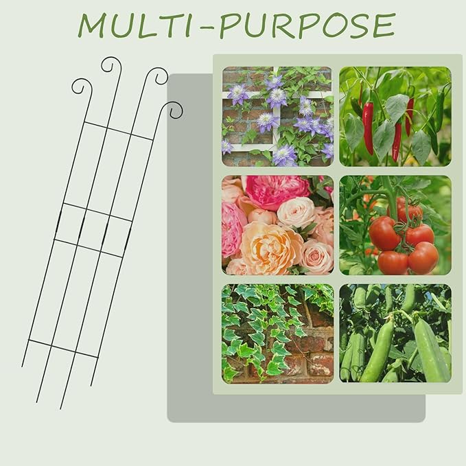 4 Pack 32 Inch Plant Trellis Outdoor Metal Trellis for Climbing Plants Indoor Garden Trellis for Climbing Plants Outdoor Wave Shape Metal Garden Trellis Houseplants Flowers Vine Ivy