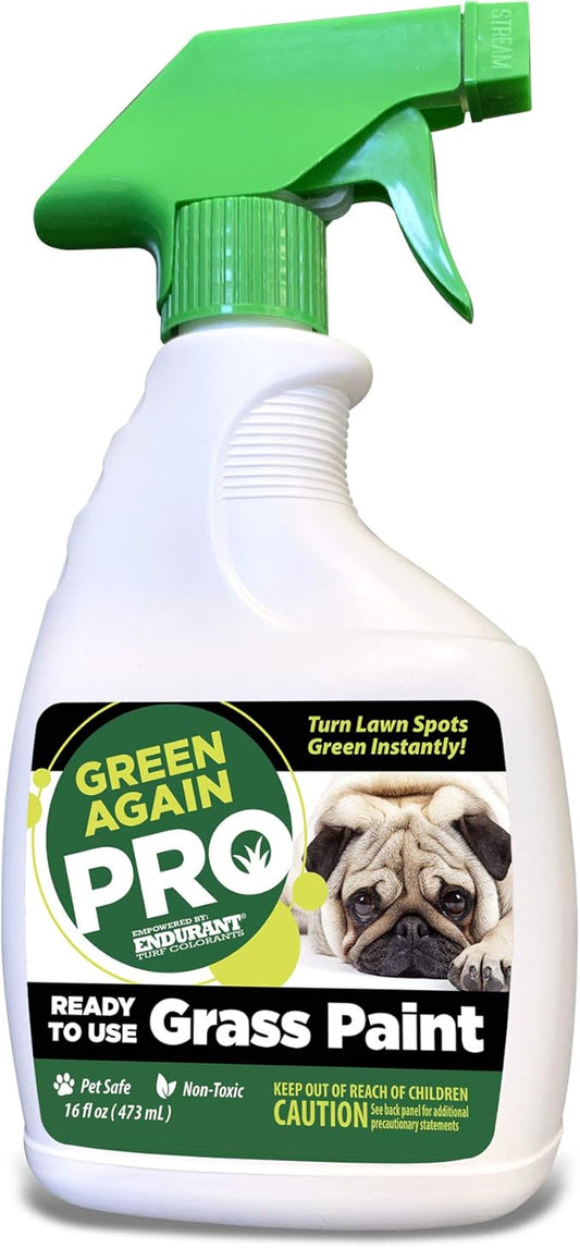 Pre-Mixed Grass and Turf Paint - All Natural Pet-Friendly Lawn Colorant Turns Spots Green Again with Eco-Friendly Point-and-Spray Application (16 oz) (Cool Season Grasses)