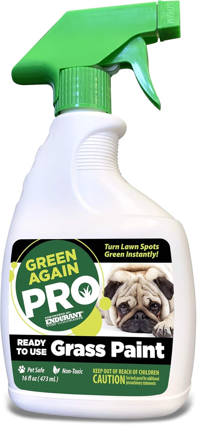 Pre-Mixed Grass and Turf Paint - All Natural Pet-Friendly Lawn Colorant Turns Spots Green Again with Eco-Friendly Point-and-Spray Application (16 oz) (Warm Season Grasses)
