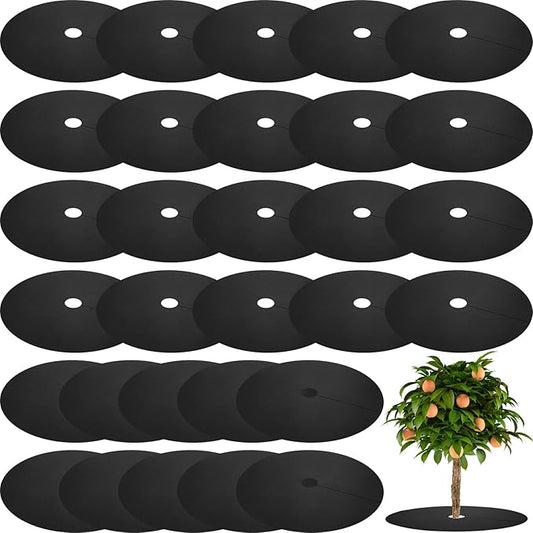 Macarrie 30 Pieces Weed Barrier Mats Non Woven Tree Mulch Ring Thickened Tree Protectors Mat Black Mulch Reusable Tree Rings Landscaping Plant Cover Round Anti Grass Gardening Fabric Cover (32.2 Inch)