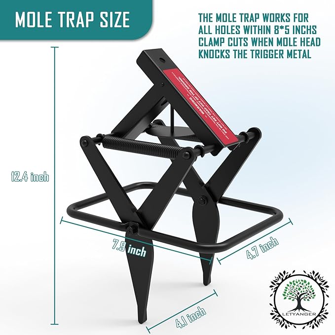 Mole Traps, Black Galvanized Steel Scissor Trap, Reusable Mole Gopher Traps, Mole Killer, Galvanized Steel Mole Scissor Trap, Ground Mole Trap for Lawns, 2 Pcs (Black)