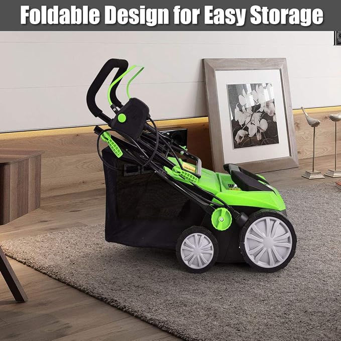 Goplus 2-in-1 Electric Corded Lawn Dethatcher with 5 Cutting Heights, 15-Inch 13 Amp Electric Scarifier w/ 13.5 Gallon Collection Bag, 2 Removable Blades for Garden Yard