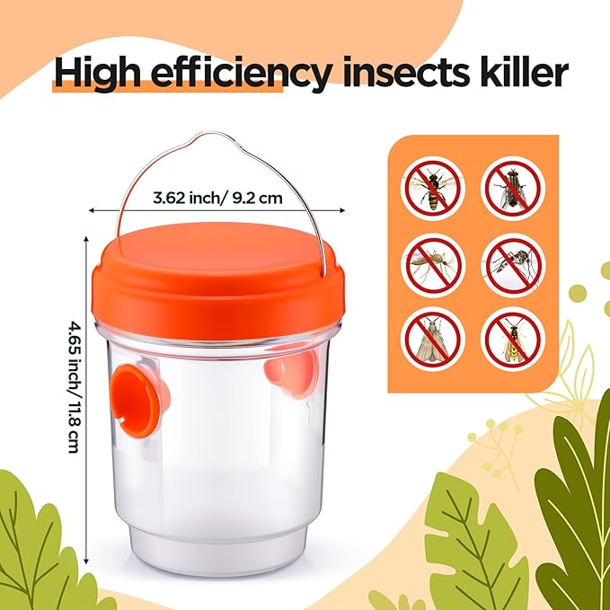 Qualirey 6 Pcs Wasp Traps for Outdoors Wasp Killer Hanging Bee Traps Reusable Fly Bee Killer for Indoor Outdoor Patio Garden Home (Orange)