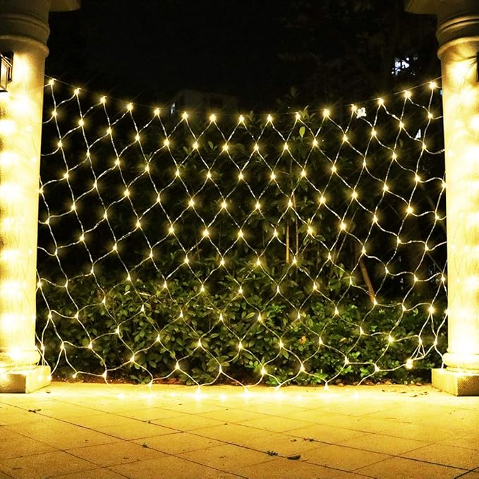 Net Light Mesh Lights, 240LED Timer Tree Warp Fairy Lights Outdoor Pulg in Hanging String Light for Christmas, Halloween, Garden, Walkway, Bushes Decor-9.8ft x 6.6ft(Warm White)