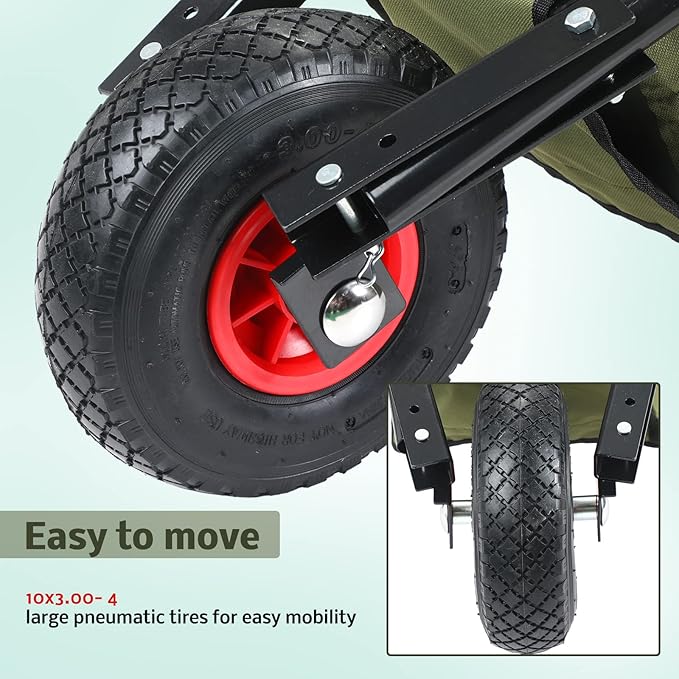 BBTO Folding Wheelbarrow Collapsible Foldable Yard Cart 88lbs Lightweight Gardening Heavy Duty Oxford Cloth Lawn for Adult, Grass, Soil, Brick, Leaf, Garden Supplies, 10" Pneumatic Tire