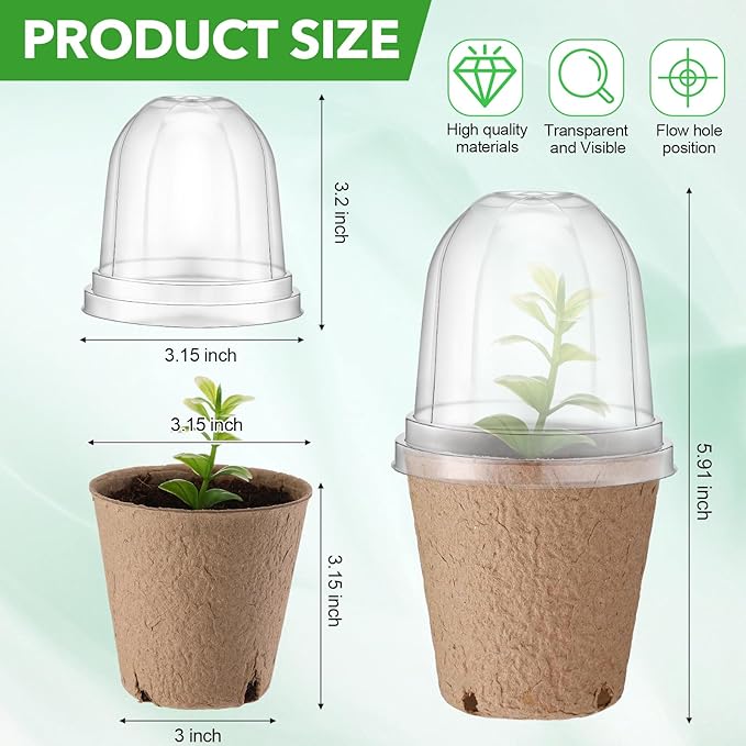 24 Pcs 3. 2 Inch Nursery Pots with Humidity Dome, Plant Seeding Starter Peat Pots for Planting, Flower Germination, Herbs and Vegetable Saplings, Indoor Outdoor Use