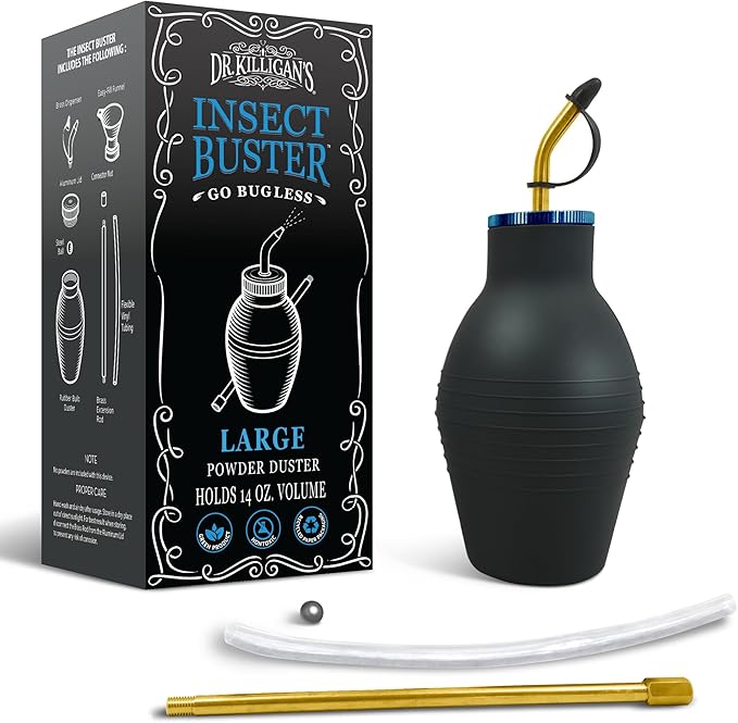 Dr. Killigan's The Insect Buster - Bulb Duster, Sprayer, Applicator, Dispenser for Diatomaceous Earth and Other Powders - Effective Dust Application Tool - Large (14oz)
