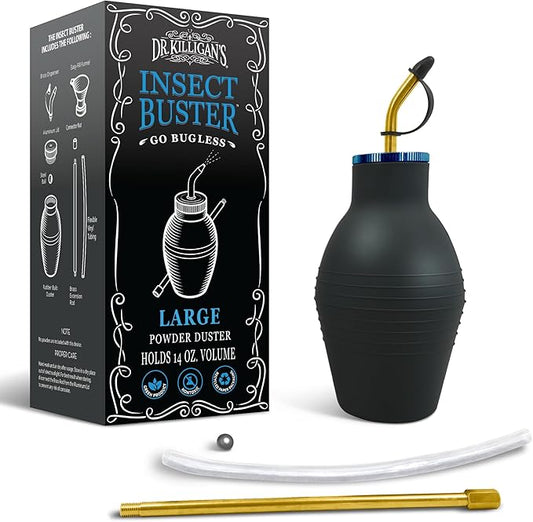 Dr. Killigan's The Insect Buster - Bulb Duster, Sprayer, Applicator, Dispenser for Diatomaceous Earth and Other Powders - Effective Dust Application Tool - Large (14oz)