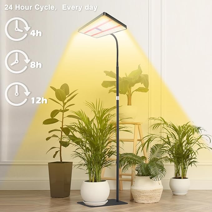 yadoker Grow Light for Indoor Plants,286 LEDs Full Spectrum Standing Plant Grow Light with 4H/8H/12H Timer,10-Level Brightness, 51" Adjustable,Flow Grow Lamp for Tall Large Indoor Plants