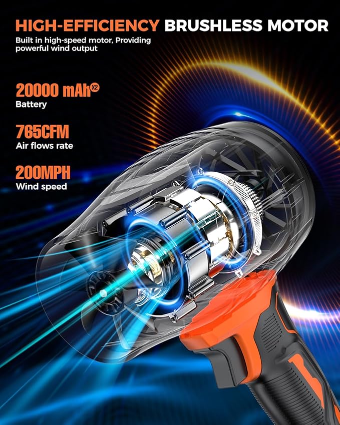 Leaf Blower Cordless with Battery and Charger,800,000 RPM,Extended Nozzle,Lightweight Handheld Design,Blower for Patio Cleaning,car Blowing Water,Blowing Leaves and Dust（Burnt Orange）