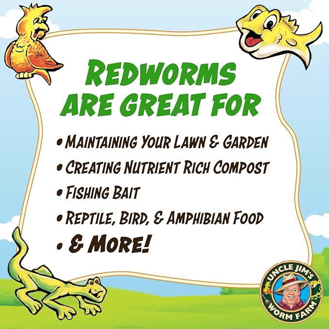 Uncle Jim's Worm Farm 1000 Count Red Wiggler Composting Worms Mix for Garden Soil or Fishing | Pack of Compost Worms Improves Soil Structure and Quality for Healthier Gardens