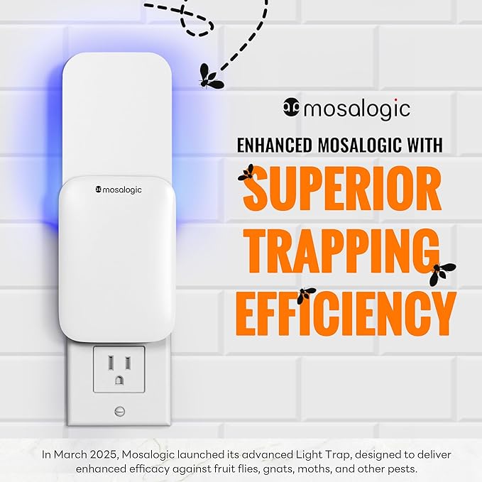 Mosalogic Fruit Fly Traps for Indoors Gnat Trap for House Indoor- 600 Sqft Protection Area UV Fly Insect Trapper for Fruit Flies，Gnat，Mosquito，and Other Flying Insect Plug in Bug Killer White