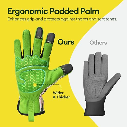 Gardening Gloves for Women, Breathable Leather Work Gloves, Thorn-Proof Gardening Gifts, Touchscreen Compatible, Protective Work for Digging, Planting, Pruning, Large Size, Green