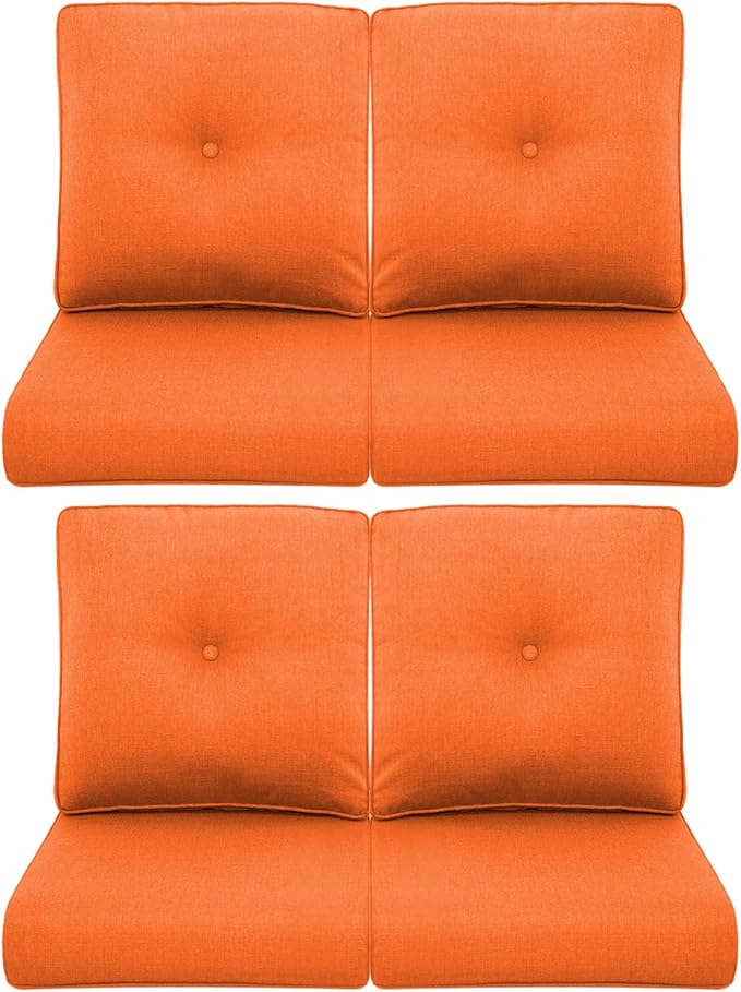 Patio Chair Cushions 4 Packs - Outside High Back Thick Water-Resistant Cushion 22x24 with Zipper Cover for Outdoor Glider Rocking Chairs Loveseat Couch – Orange/Buckle