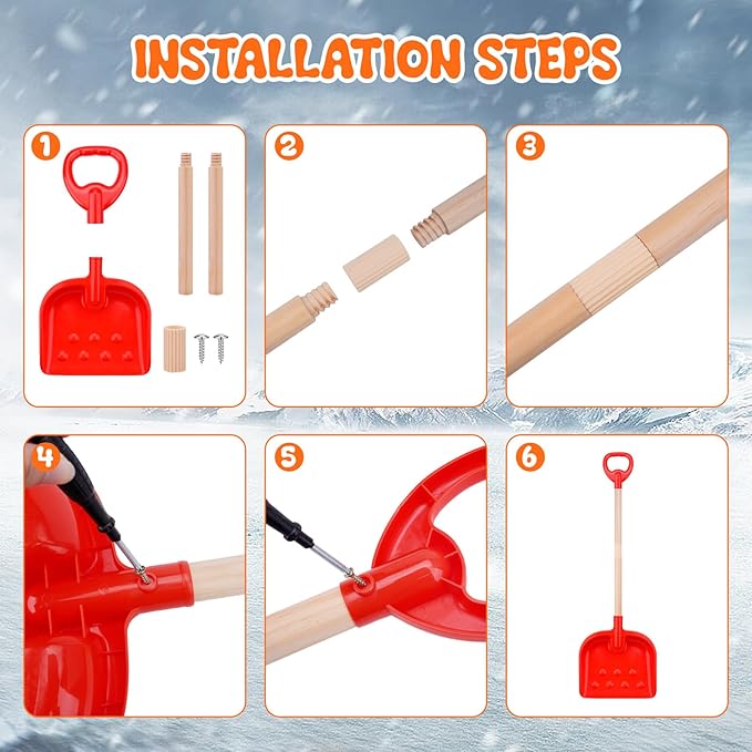 4 Pcs Kids Snow Shovel 30" Detachable Kids Digging Snow Shovel with Plastic Scoop & Wood Handle Portable Kids Shovels for Outdoor Yard Garden Activities Driveways Snow Removal Road Beach