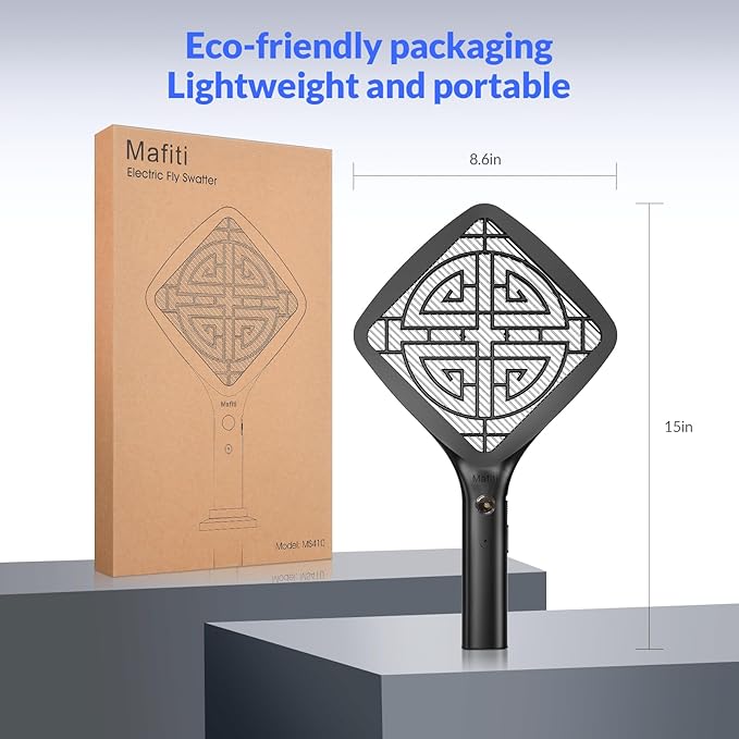 Mafiti Bug Zapper 3000V Ultra-Light Electric Fly Swatter with LED Light,Bug Zapper Indoor with Safety Grid for Home,Kitchen&Outdoor Camping-AA Battery Powered (not incl.)