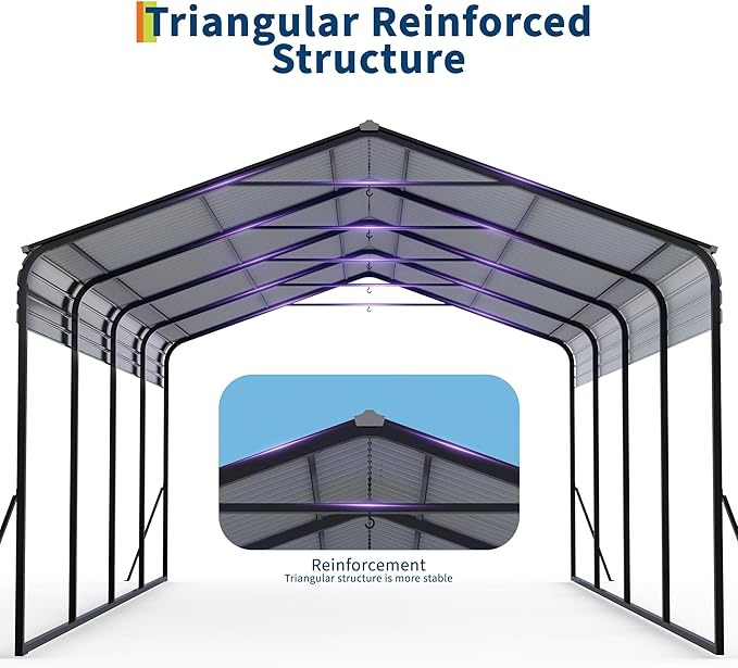 12x20 FT Metal Carport, Heavy Duty Carports Canopy with Galvanized Steel Frame & Roof, Outdoor Garage Car Port for All-Weather, Outdoor Galvanized Shelter for Car, Boats and Truck
