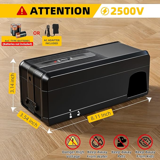 2 Pack Electric Mouse Trap for Indoor Use, High Voltage Reusable Zapper, No-Touch Disposal for Home, Kitchen, Restaurant & Commercial Rodent Killer