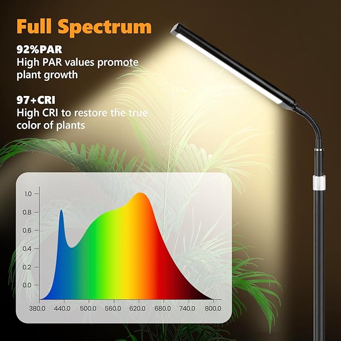 Grow Lights for Indoor Plants, Full Spectrum with High Aluminum Stand,31.5-63in Height Adjustable,cAuto Timer, Flexible Gooseneck,10-Level Dimmable, Floor Lamp for Small Tall Large Plant Growth