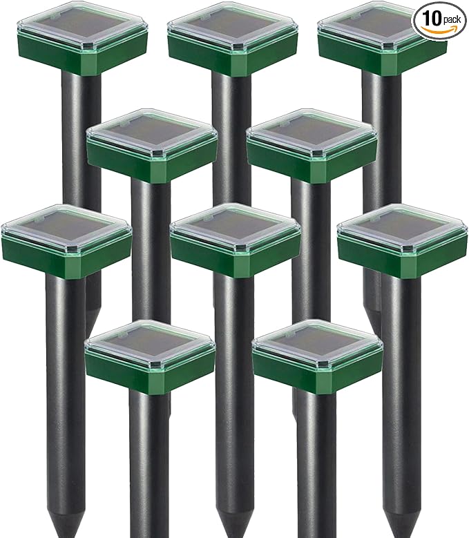Mole Repellent Solar Powered 10 Pack Snake Repellent for Yard Outdoor, Waterproof Sonic Spikes Stakes for Lawns, Get Rid of Groundhog Chipmunk Chaser Vole Repellent, Effective for Lawns, Garden, Farm