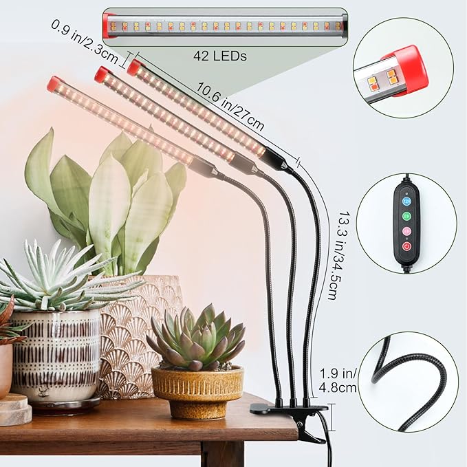 Gamechanger! 27W Power Home Plug, NOT 10W Adapter, FECiDA 3Head Clip Grow Lights for Seed Starting with Timer, Enough Bright Like Sun Full Spectrum Grow Lights for Indoor Plants, Bonsai, Seedlings