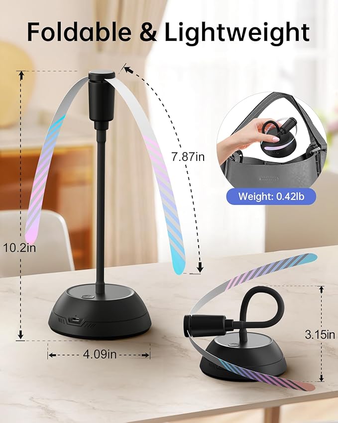 4PCS Food Fan for Table, 2000mAh Rechargeable Portable Tabletop Fans with Holographic Blades and 360° Goose-Neck, Table Food Spinner Quiet for Picnic, Home, Party, BBQ(Black)