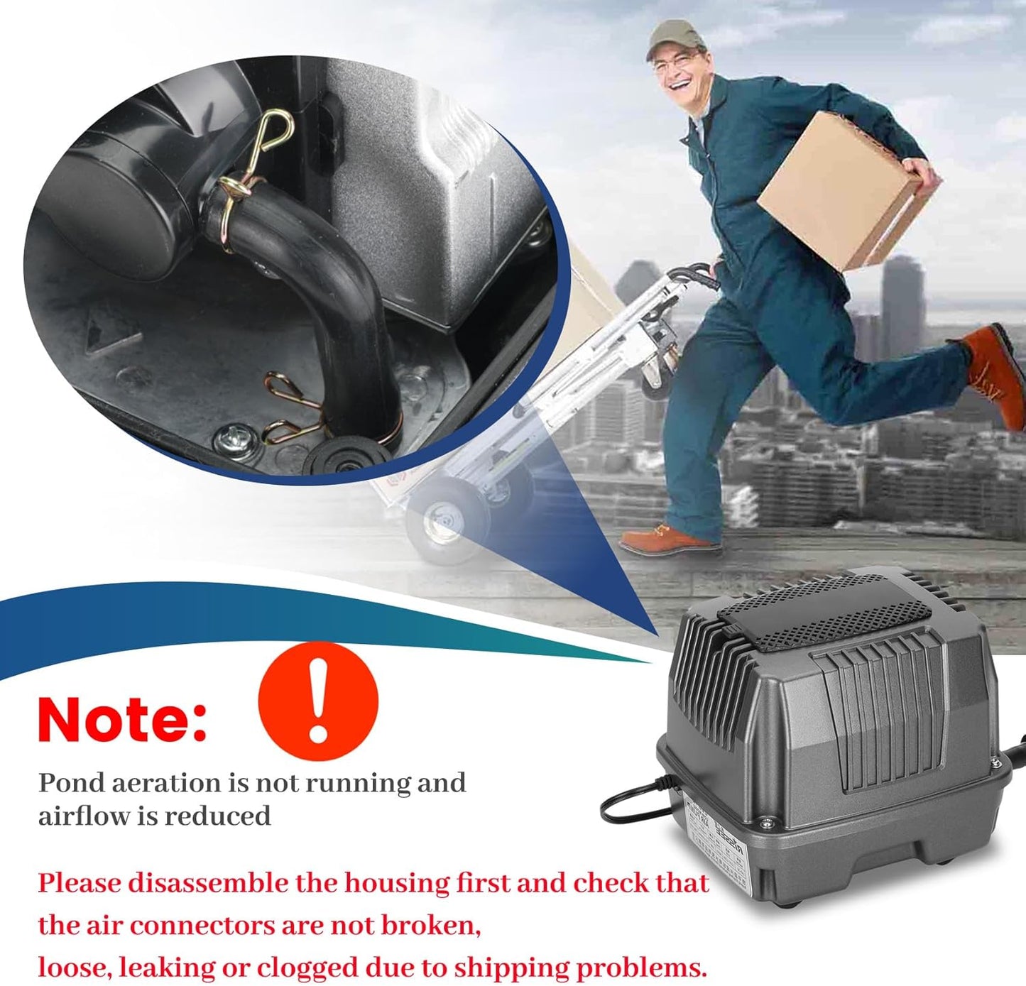 Pond Aeration Kit|Linear Aeration Pump Kit| Koi Pond Aerator | For Pond up to 5000 Gallons 1.06CFM 4.35PSI 18W| Includes One 20ft Rubber Airlines and Diffusers