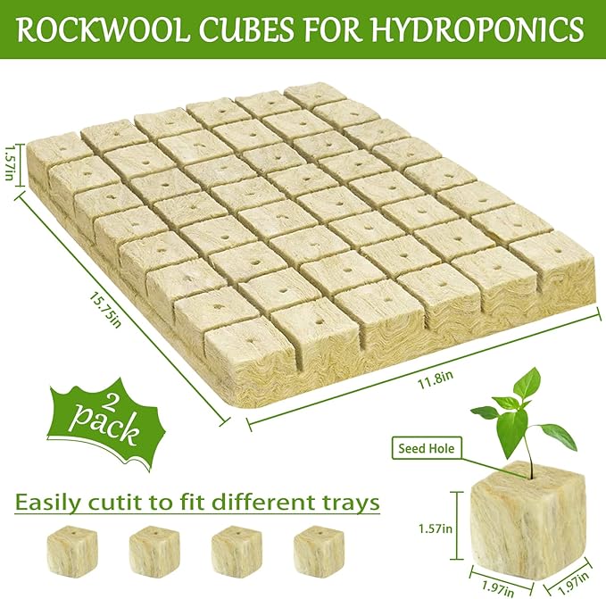 Legigo 2 Inch Rockwool Cubes for Hydroponics Seed Starter, Rock Wool Planting Cubes Hydroponic Garden Grow Plugs for Soilless Cultivation Plants Cutting Germination Clone(2 Sheet, 96 Plugs)