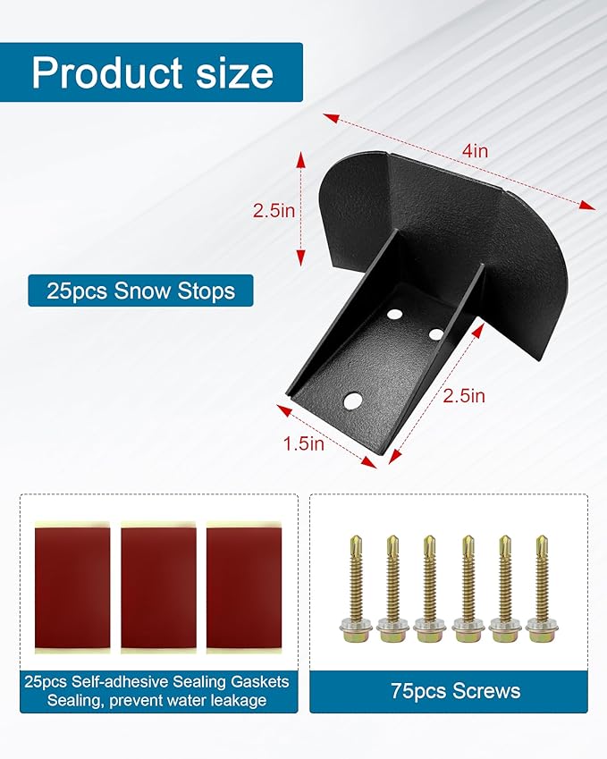 Snow Guard Snow Stops for Metal Steel Roof, Stop from Sliding Off Your Metal Roof, with Adhesive Gasket and Screws（25 Pack）