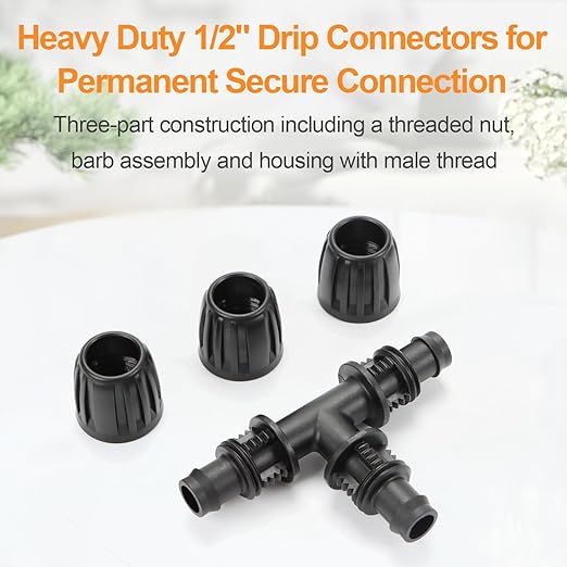 12 Pieces 1/2 Inch Drip Irrigation Tee Fittings, 1/2'' Drip Line Barbed Locked Tee Connectors for 1/2 Inch Irrigation Tubing (1/2" ID x 0.640" OD) Anti-leak 3-Way Irrigation System Parts